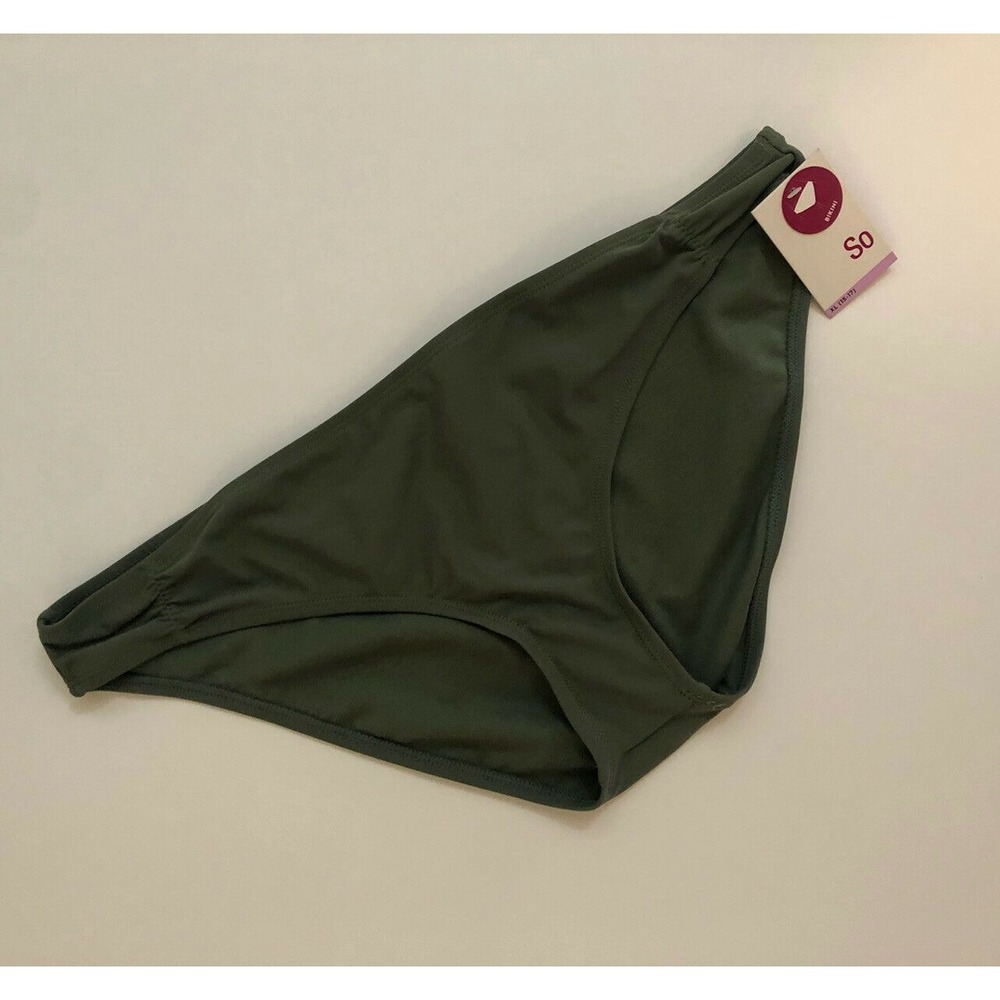 NWT SO SWIMSUIT shirred-seam bikini bottom olive/willow green (XL) 15-17